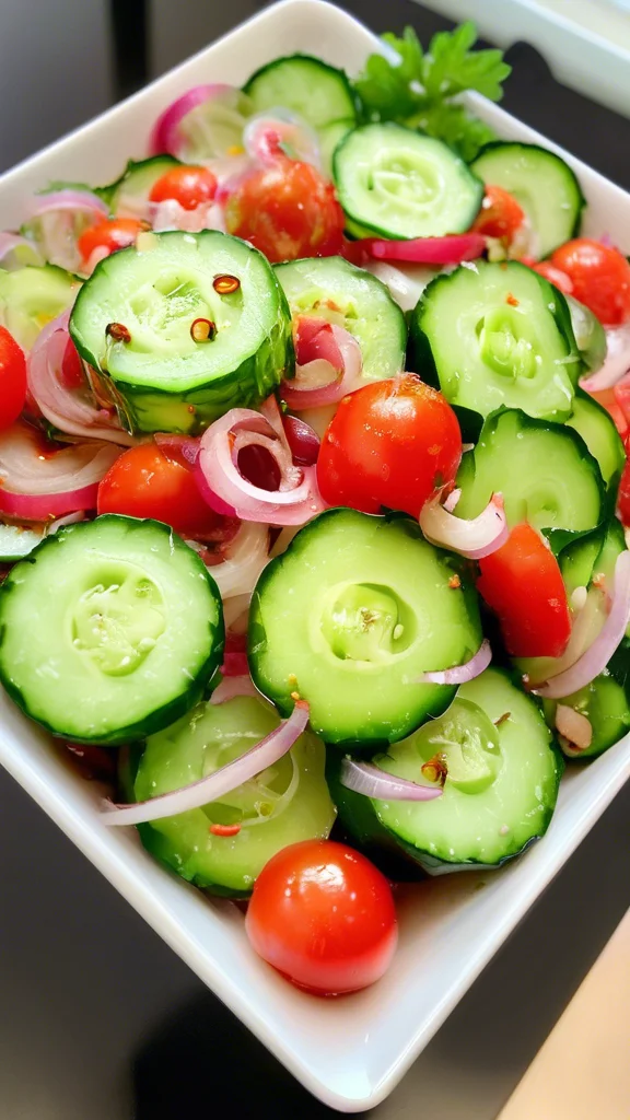 Step-by-step making Classic Marinated Cucumber, Tomato, and Onion Salad