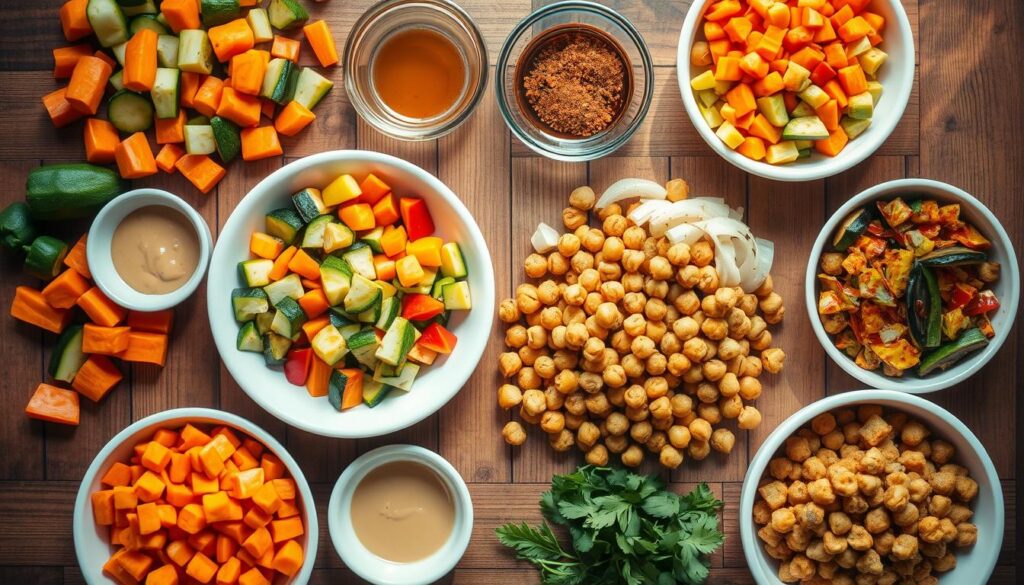 Zubereitungsschritte für Gemüse-Chickpea-Bowls