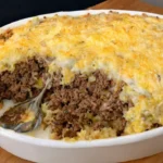 A delicious plate of Cheesy Ground Beef Rice Casserole