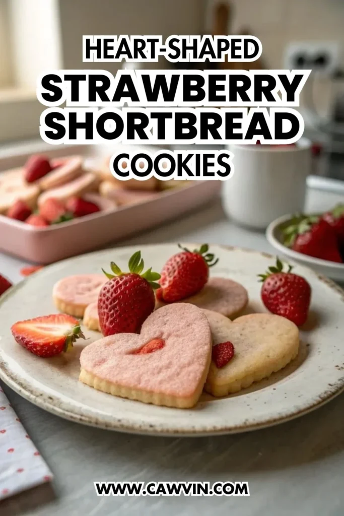 Heart Shaped Strawberry Shortbread Cookies - Easy Peasy Recipes