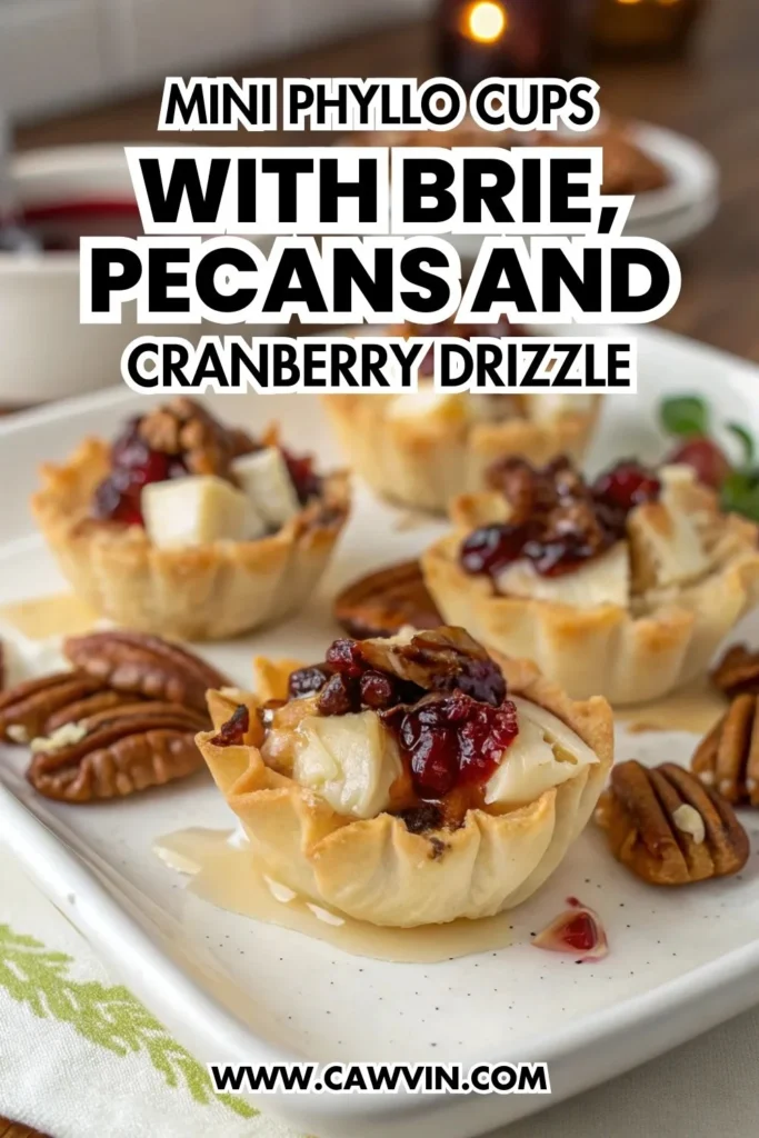 Mini Phyllo Cups with Brie, Pecans and Cranberry Drizzle 1000x1500