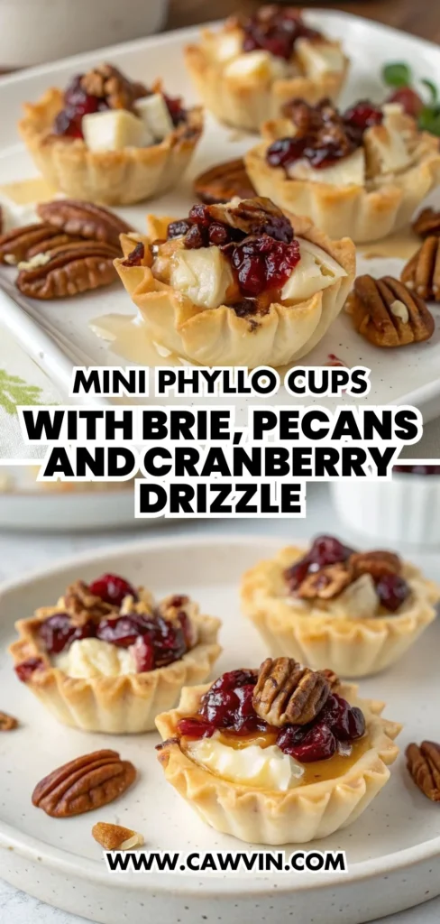 Mini Phyllo Cups with Brie, Pecans and Cranberry Drizzle 1000x2100