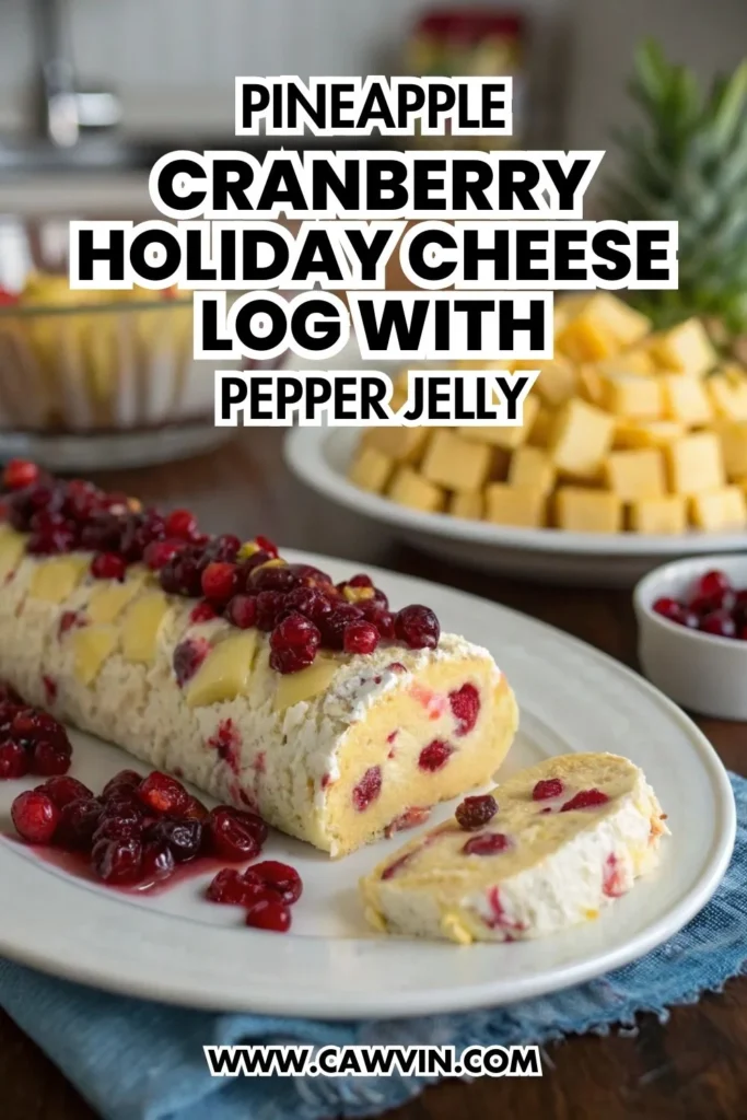 Pineapple Cranberry Holiday Cheese Log with Pepper Jelly 1000x1500