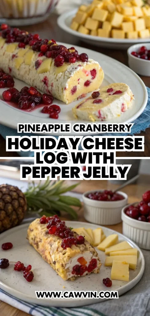 Pineapple Cranberry Holiday Cheese Log with Pepper Jelly 1000x2100