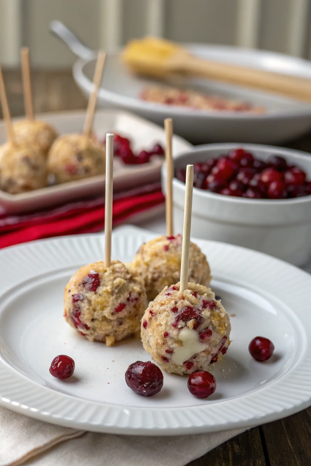 A delicious plate of Two-Bite Cranberry Cheese Ball Pops