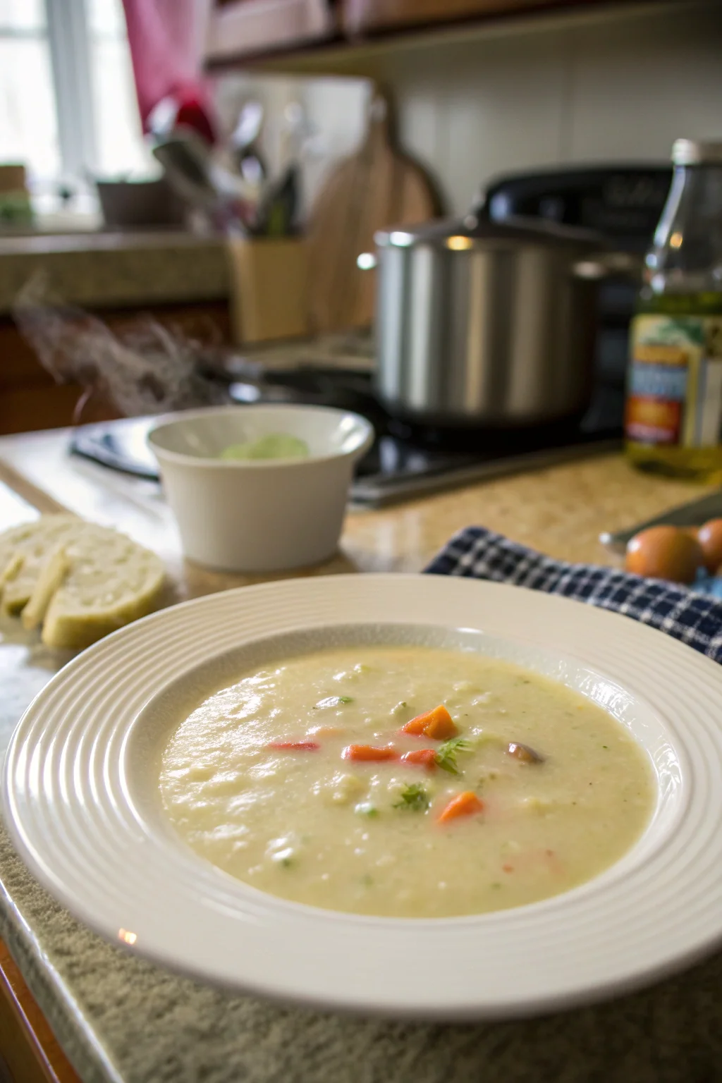 A delicious plate of High-Protein Cream of Potato Soup