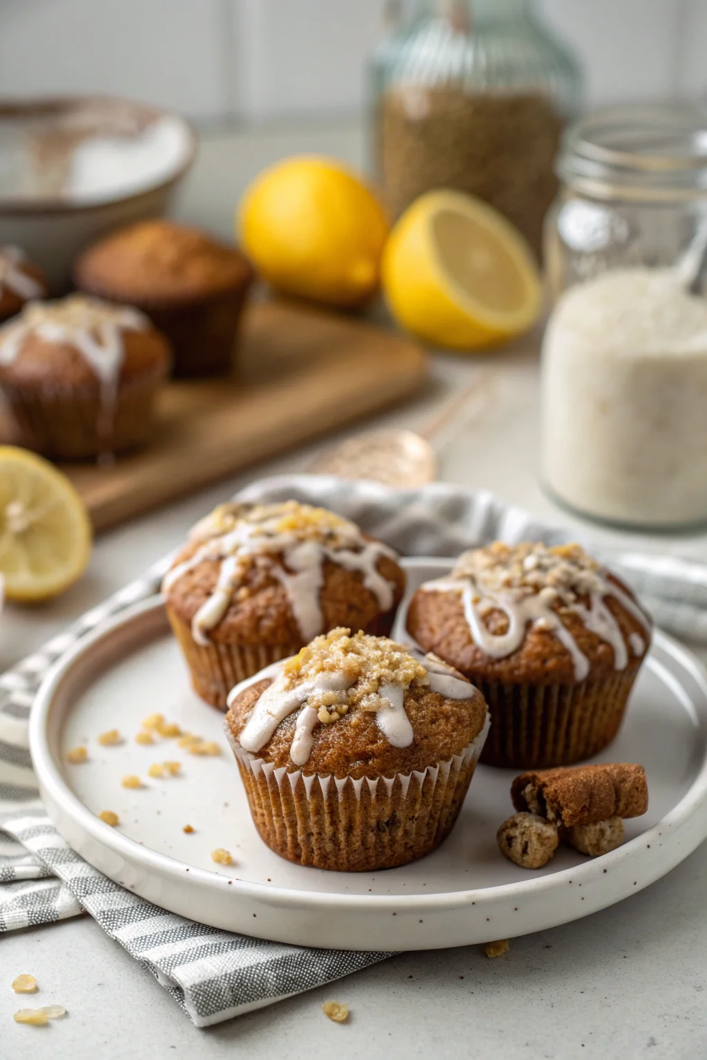 A delicious plate of Gingerbread Muffins With a Sweet Lemon Glaze