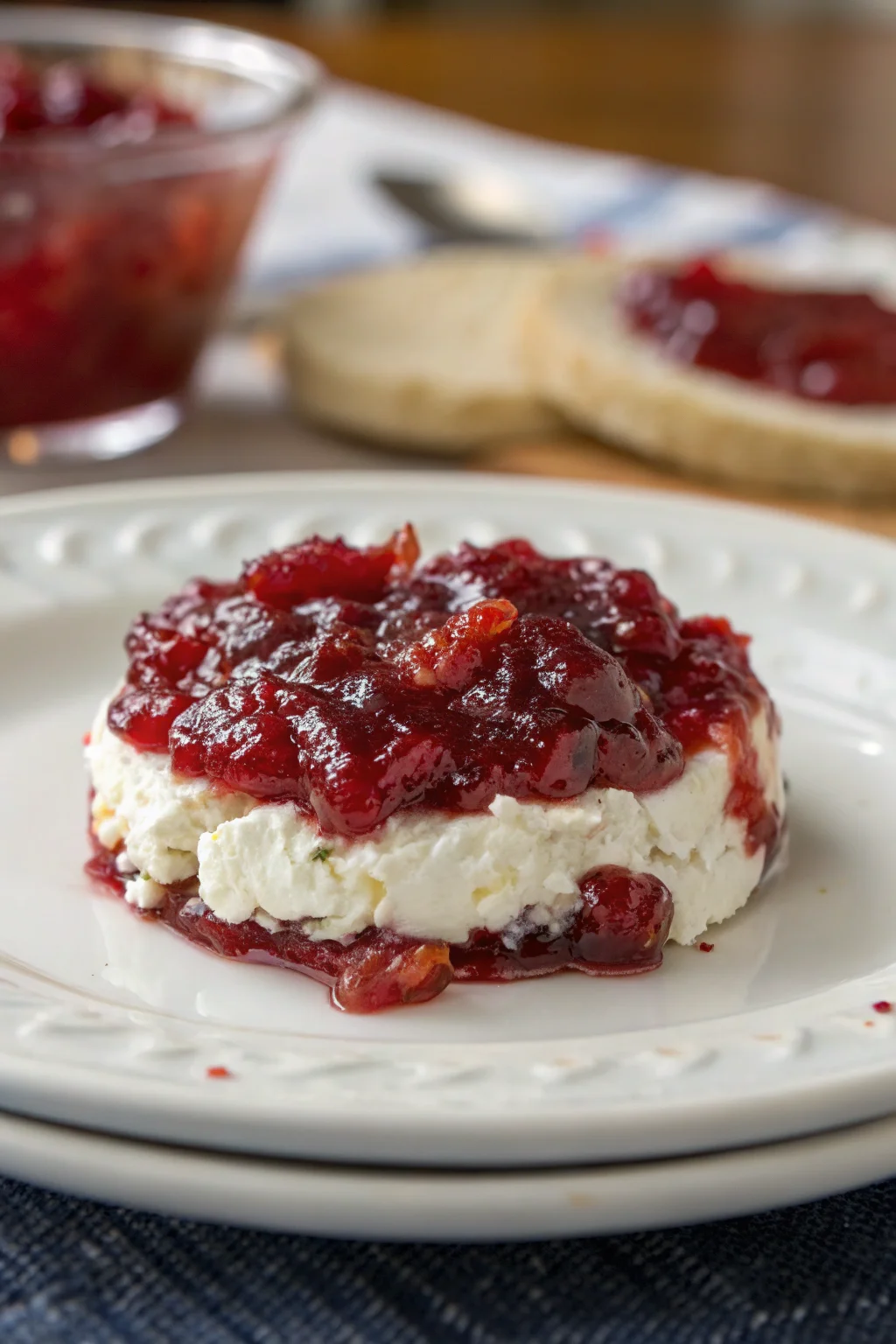 A delicious plate of Cranberry-Pepper Jelly Delight with Cream Cheese