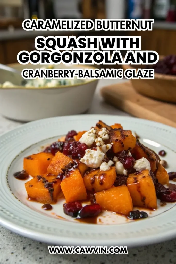 Caramelized Butternut Squash with Gorgonzola and Cranberry-Balsamic Glaze 1000x1500