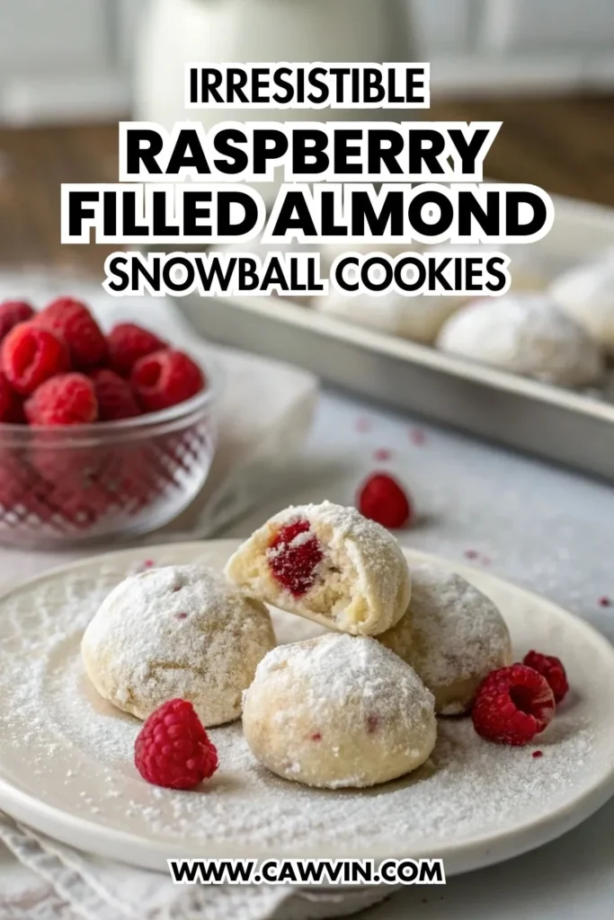 Irresistible Raspberry Filled Almond Snowball Cookies 1000x1500