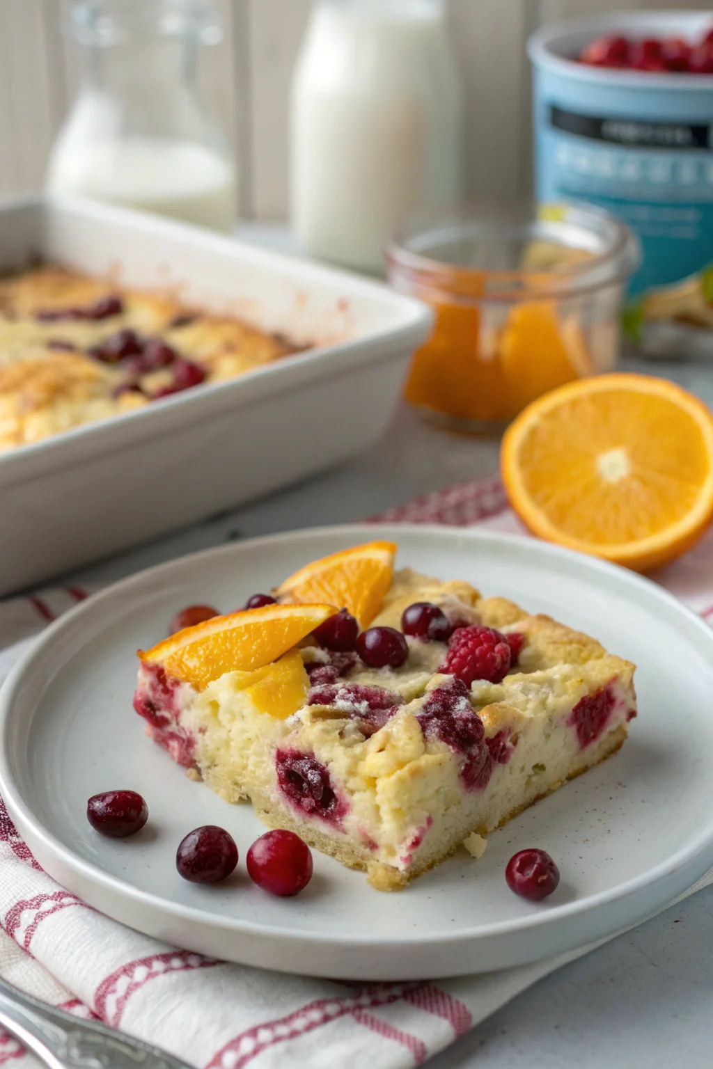 A delicious plate of Cottage Cheese Cranberry Orange Breakfast Bake
