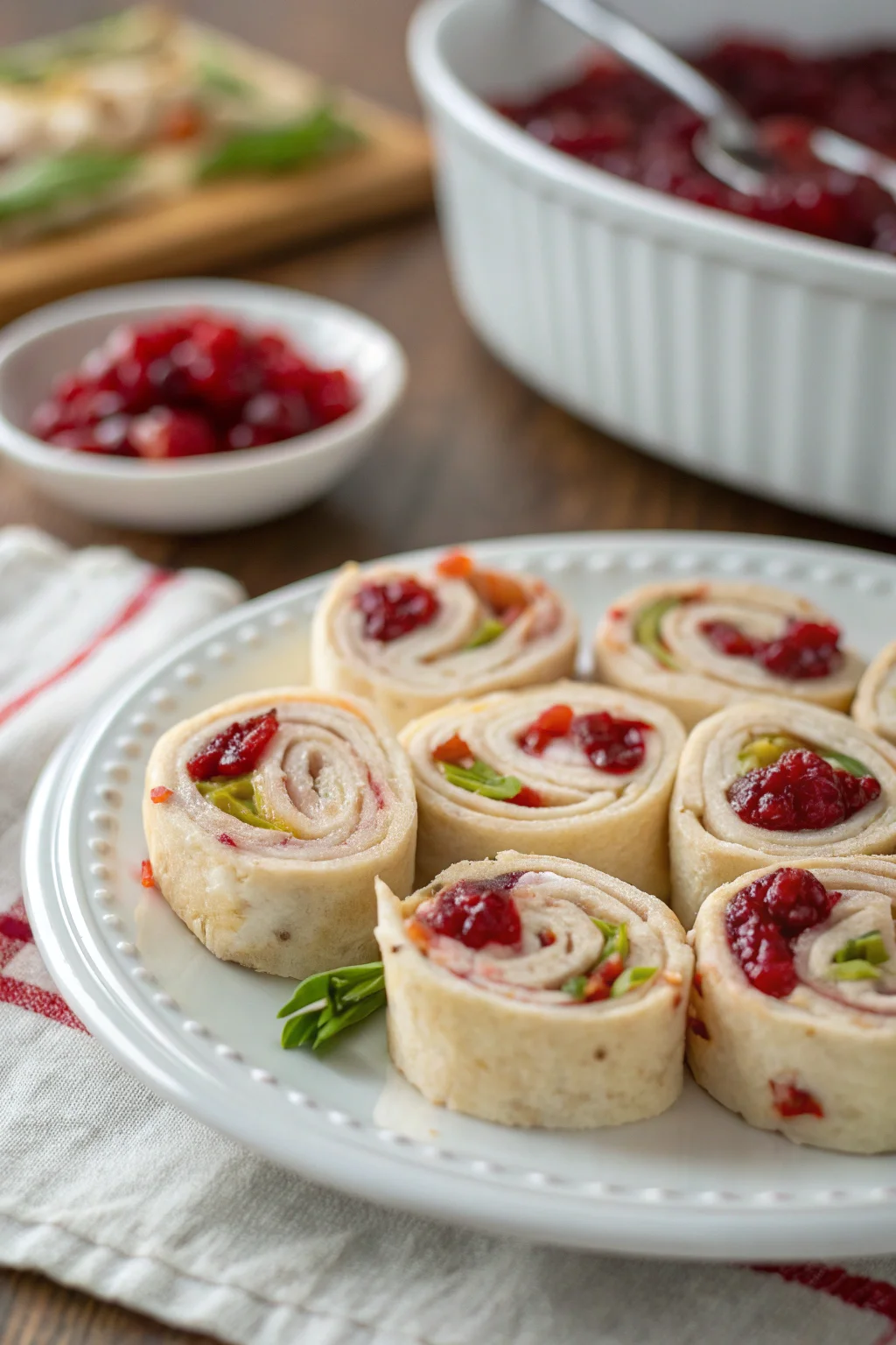 A delicious plate of Cranberry Pepper Jelly Turkey Pinwheels