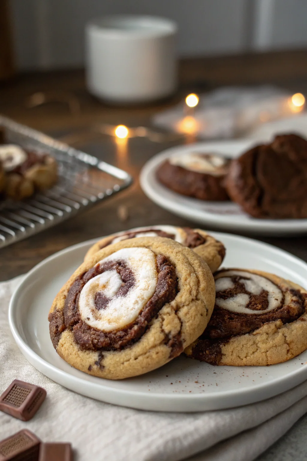 A delicious plate of Chocolate Marshmallow Swirl Cookies