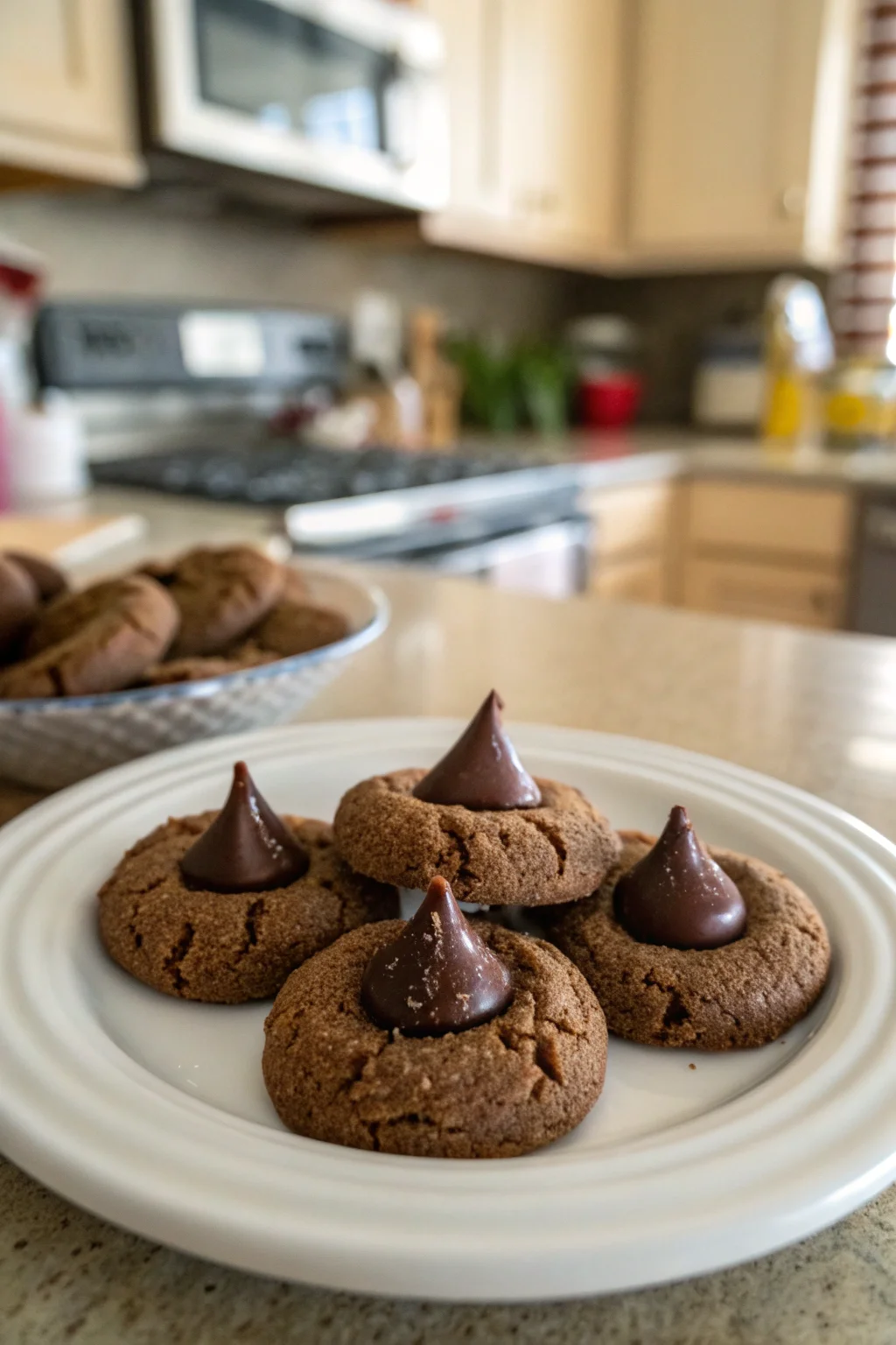 A delicious plate of Chocolate Kiss Cookies