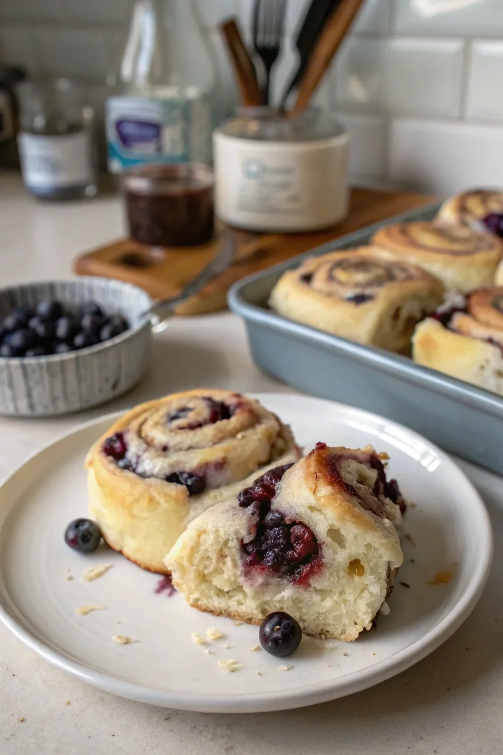 A delicious plate of Blueberry Cinnamon Rolls