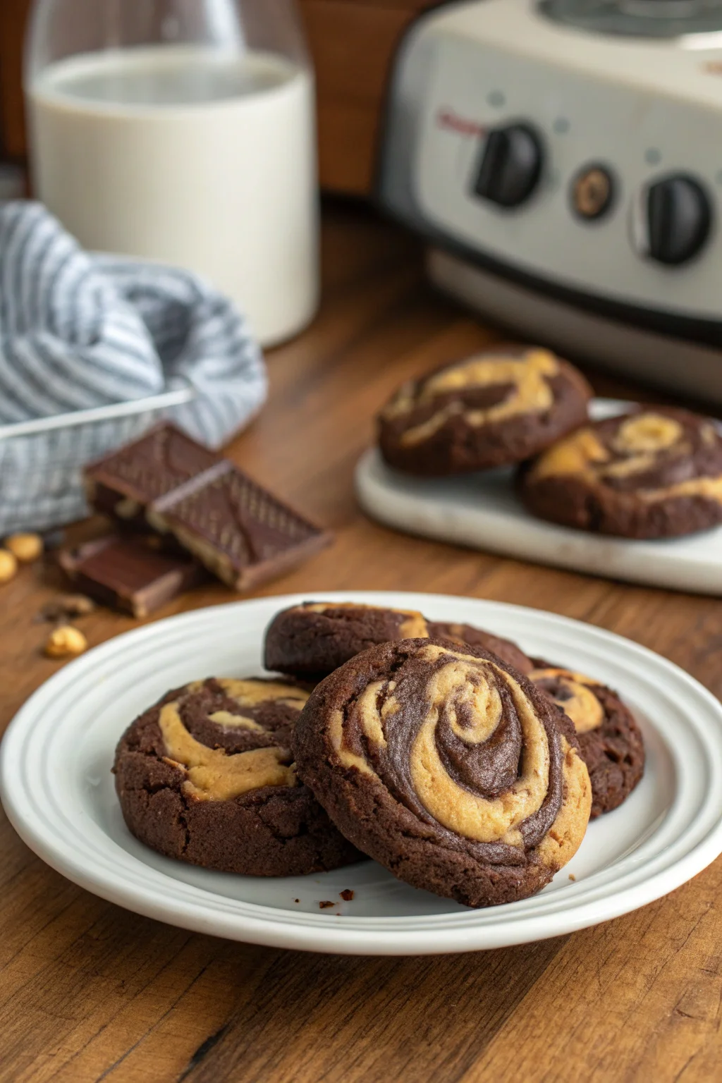 A delicious plate of Swirled Brownie Cookies with a Peanut Butter Twist