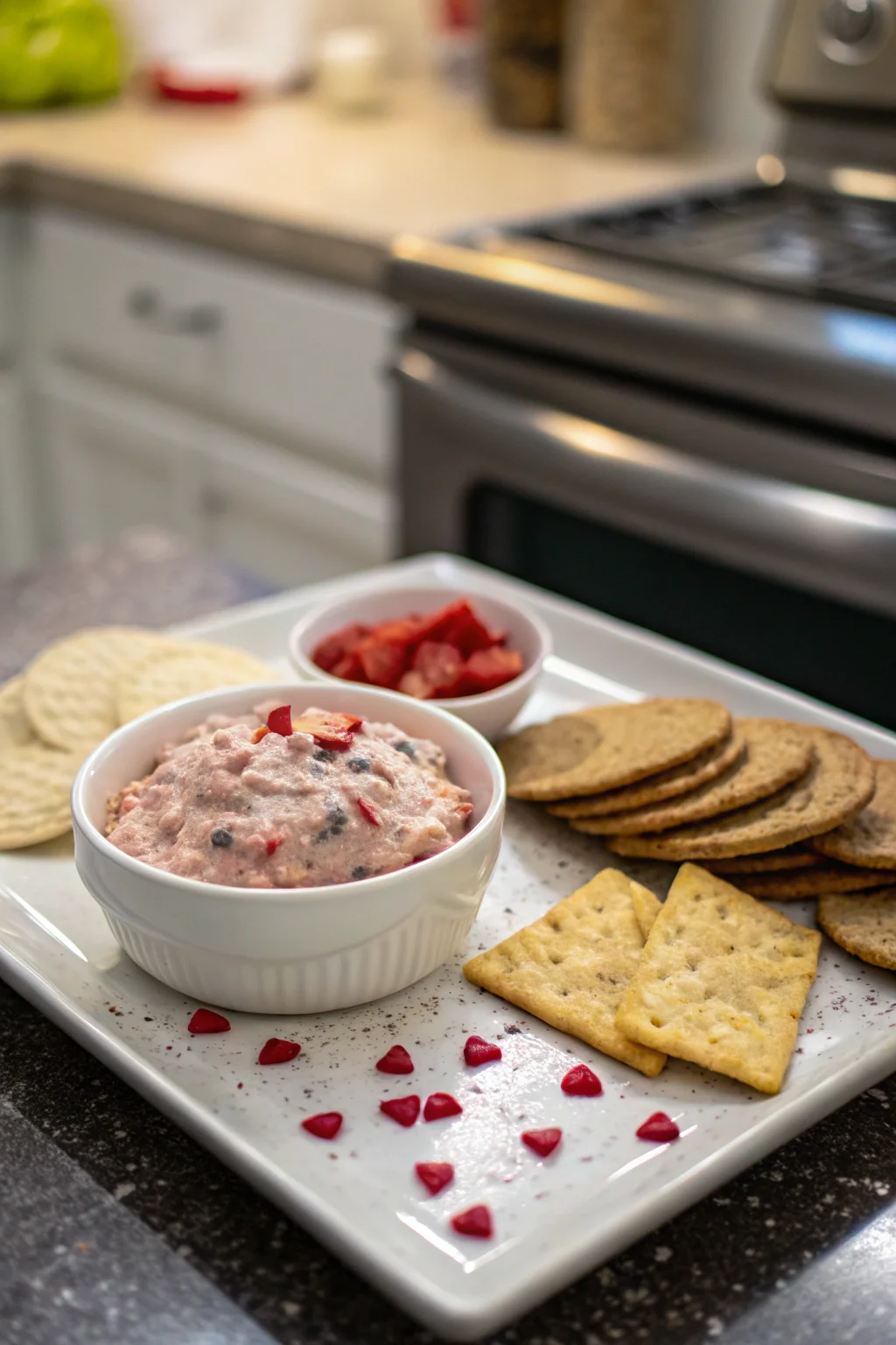 A delicious plate of Valentine's Day Booty Dip