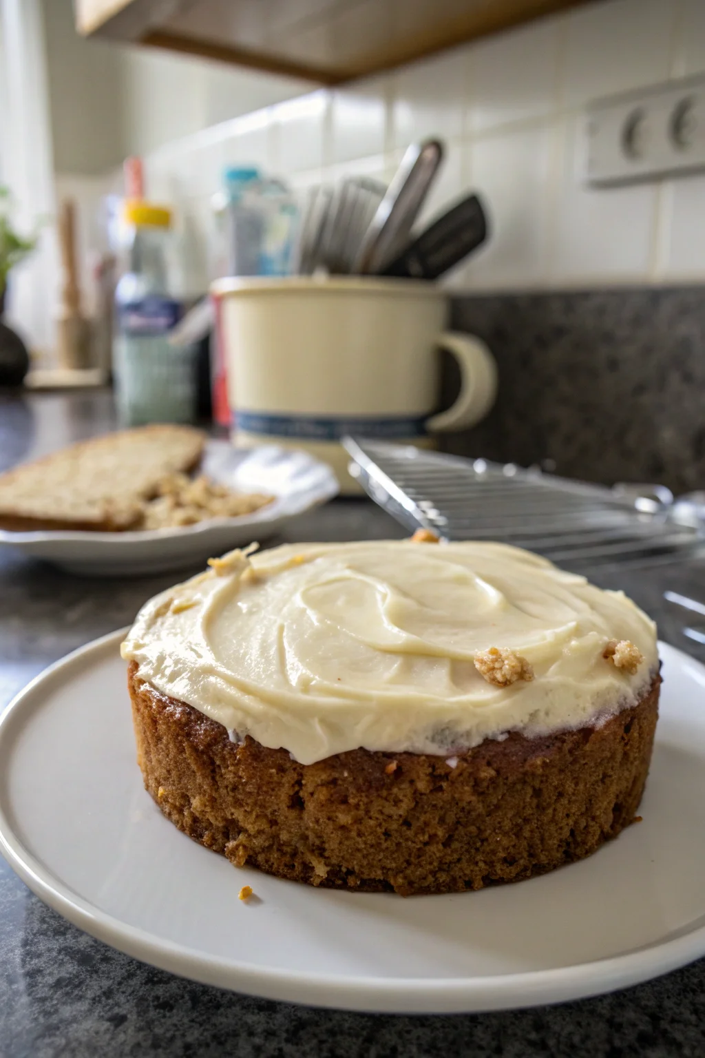 A delicious plate of Banana Cake with Cream Cheese Frosting