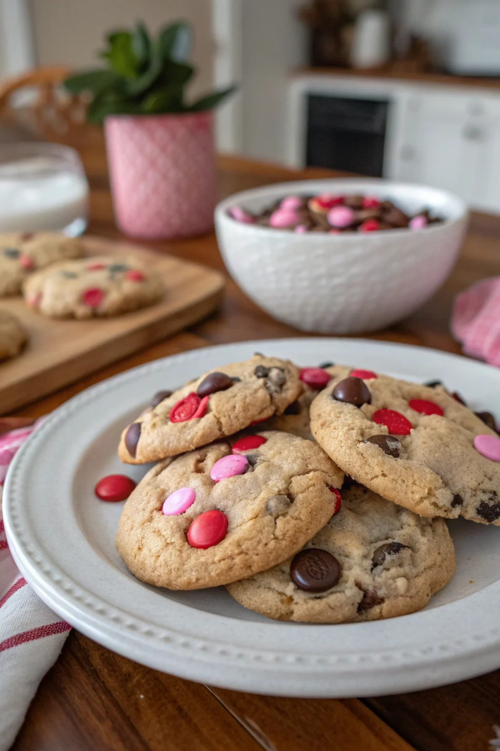 A delicious plate of Valentine’s day Oreo M&m’s cookies