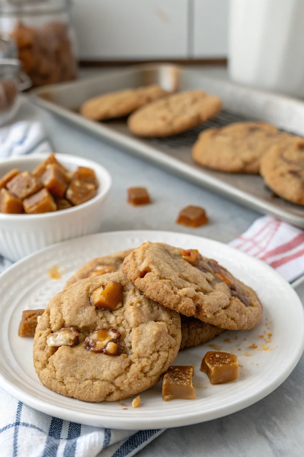 A delicious plate of Chewy Honey Toffee Cookies