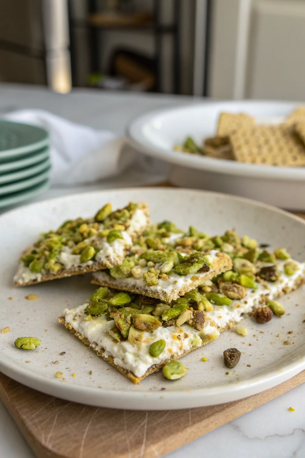A delicious plate of Toasted Pistachio Ricotta Wafers Crunch