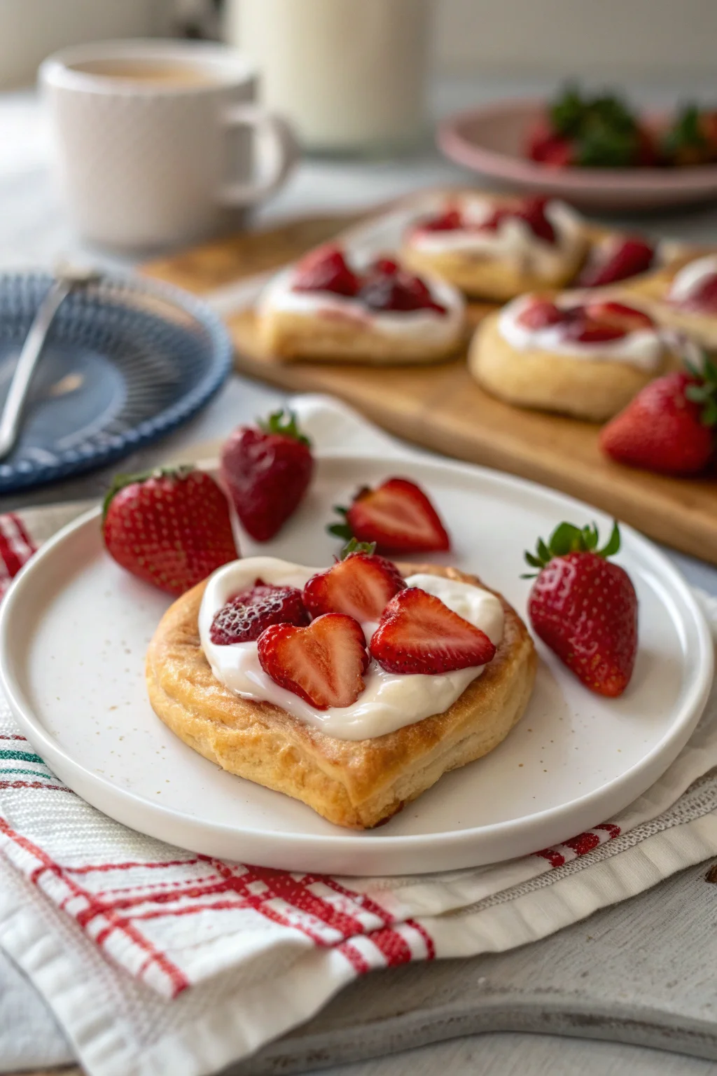 A delicious plate of Strawberry Cream Cheese Heart Danishes