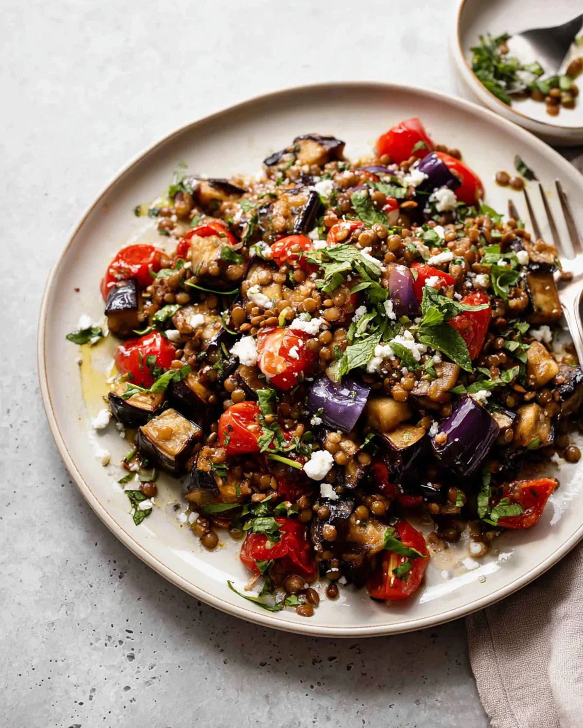 Roasted Eggplant Lentil Salad (Aubergine Salad) - Image 2