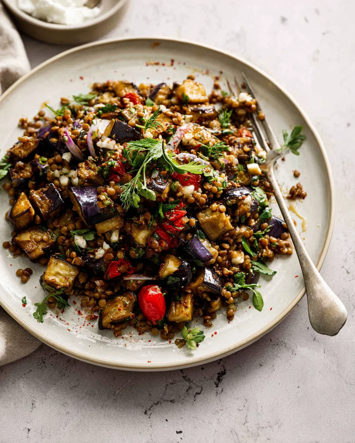 Roasted Eggplant Lentil Salad (Aubergine Salad) - Image 3