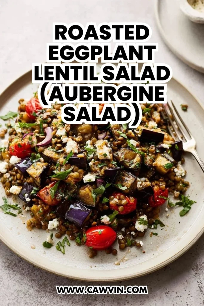 Roasted Eggplant Lentil Salad Aubergine Salad - Easy Peasy Recipes