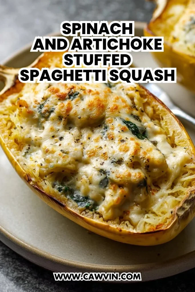Spinach and Artichoke Stuffed Spaghetti Squash - Easy Peasy Recipes